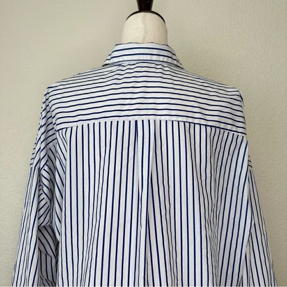 Zara Basic Collection Blue White Striped High-Low Button Down Shirt - Picture 9 of 13
